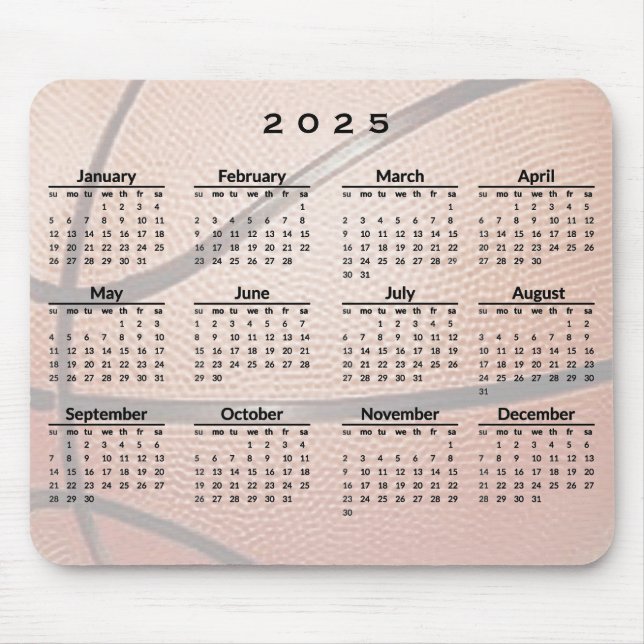Alfombrilla De Ratón Diseño de Baloncesto 2025 Calendario Mousepad (Frente)