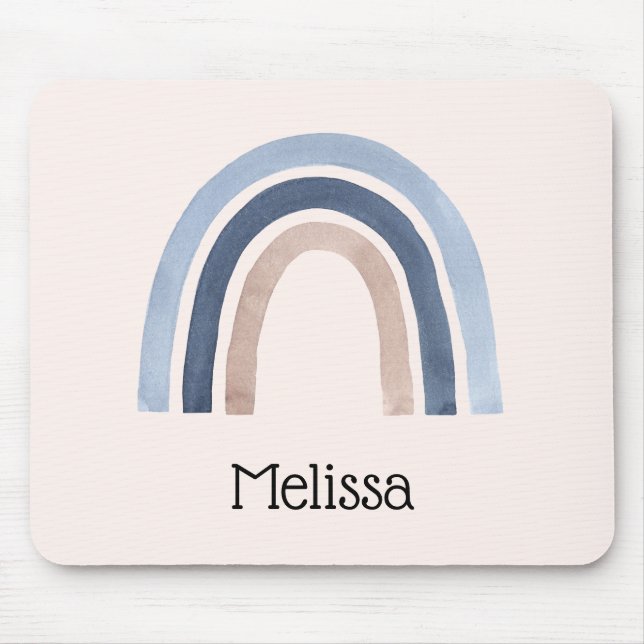 Alfombrilla De Ratón Diseño de boho arcoiris azul y rosa (Frente)