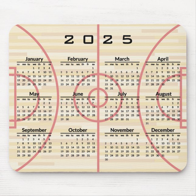 Alfombrilla De Ratón Diseño de cancha de baloncesto 2025 Calendario Mou (Frente)