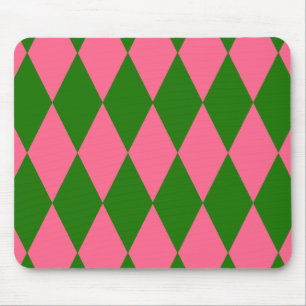 Alfombrilla De Ratón Diseño de cuadros de arlequín rosa y verde