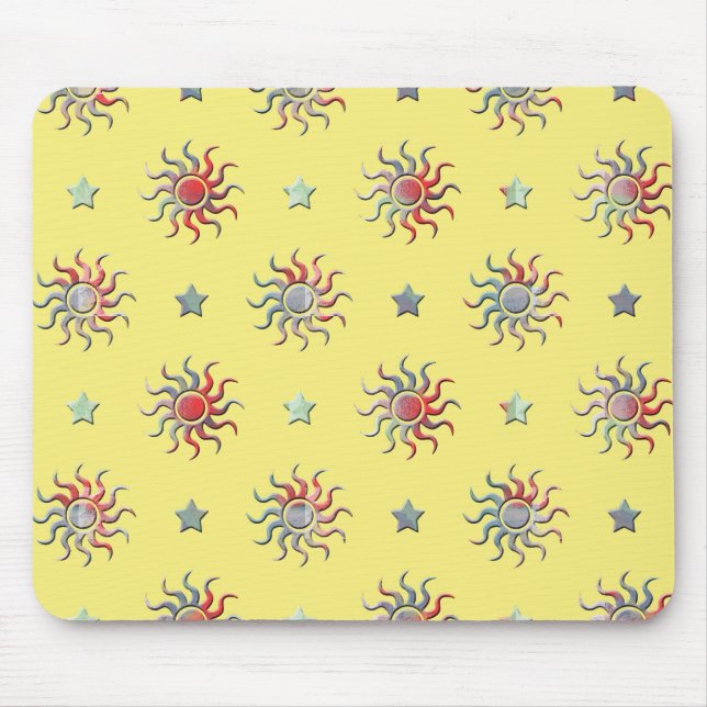 Alfombrilla De Ratón Diseño de estrellas y sol colorido (Frente)