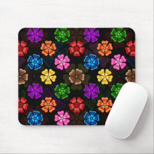 Alfombrilla De Ratón Diseño de flores de arcoíris retro coloridas negro