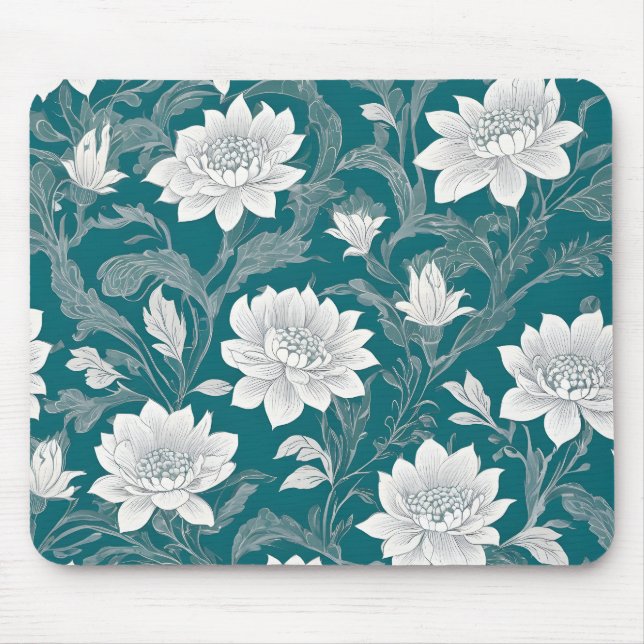 Alfombrilla De Ratón Diseño de flores orientales blancas (Frente)