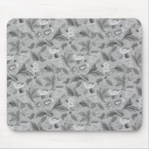 Alfombrilla De Ratón Diseño de fondo floral gris y blanco