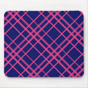 Alfombrilla De Ratón Diseño de líneas a cuadros rosadas sobre azul
