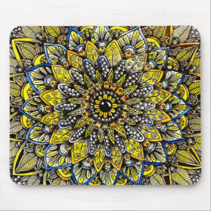Alfombrilla De Ratón Diseño de mandala dibujado a mano en verde amarill