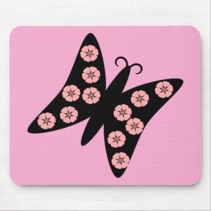 Alfombrilla De Ratón Diseño de mariposa negra y rosa