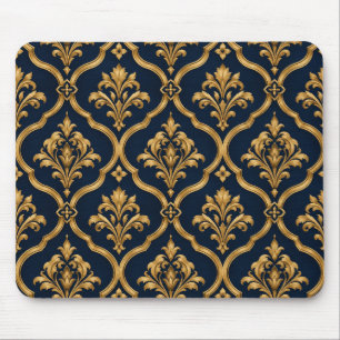 Alfombrilla De Ratón Diseño de Motivo Vintage de Damasco Dorado y Azul