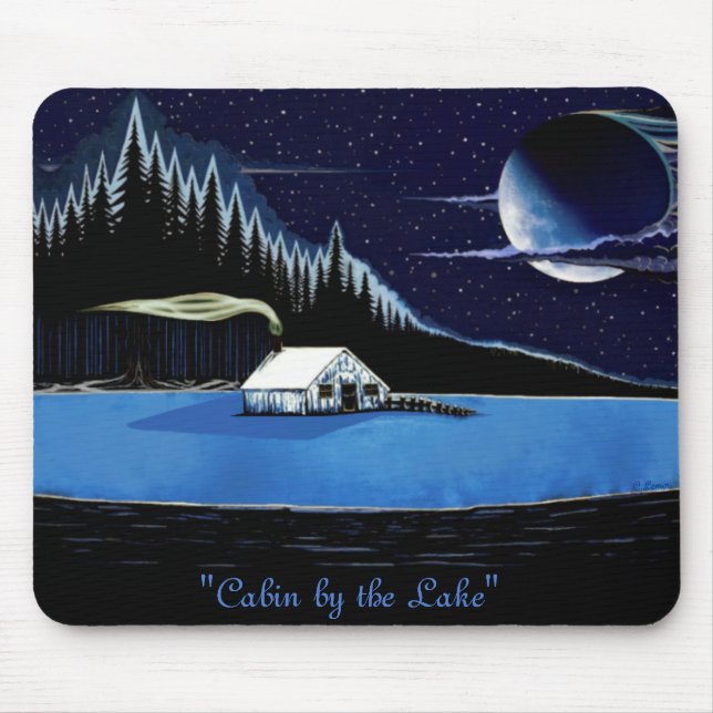 Alfombrilla De Ratón Diseño de Mousepad "Cabin by the Lake". (Frente)
