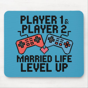 Alfombrilla De Ratón Diseño de pareja de Pixel Gaming Level Up