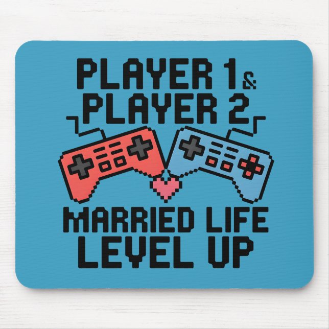 Alfombrilla De Ratón Diseño de pareja de Pixel Gaming Level Up (Frente)