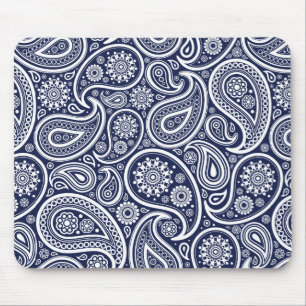Alfombrilla De Ratón Diseño de patrón de paisley retro blanco en azul o