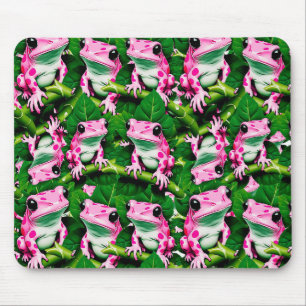 Alfombrilla De Ratón Diseño de patrón de rana rosa en hoja verde
