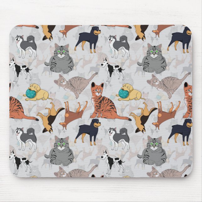 Alfombrilla De Ratón Diseño De Patrones De Perros Y Gatos Cutos (Frente)