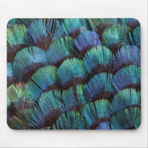Alfombrilla De Ratón Diseño de pluma de faisán verde azulado