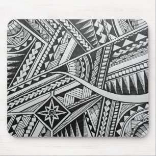 Alfombrilla De Ratón Diseño de rayas de tatuajes tribales en blanco y n