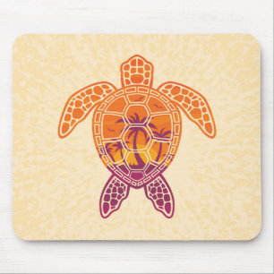 Alfombrilla De Ratón Diseño de tortuga tropical de mar con atardecer