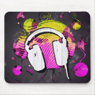 Alfombrilla De Ratón Diseño del auricular en fondo rosado y amarillo