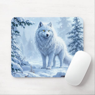 Alfombrilla De Ratón Diseño del paisaje del lobo blanco ártico