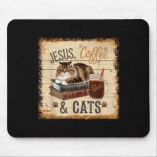 Alfombrilla De Ratón Diseño Divertido de Gatos y Café de Jesús Amantes