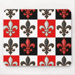 Alfombrilla De Ratón Diseño Fleur-de-lis con cuadros blancos rojos