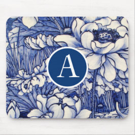 Alfombrilla De Ratón DISEÑO FLORAL AZUL JAPONÉS DIY INITIAL Mousepad