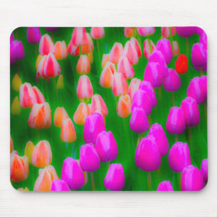 Alfombrilla De Ratón Diseño floral de tulipanes rosados y naranjas