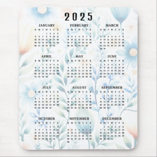 Alfombrilla De Ratón Diseño floral ligero 2025 Calendar Mousepad