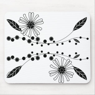 Alfombrilla De Ratón Diseño floral negro y blanco fluido