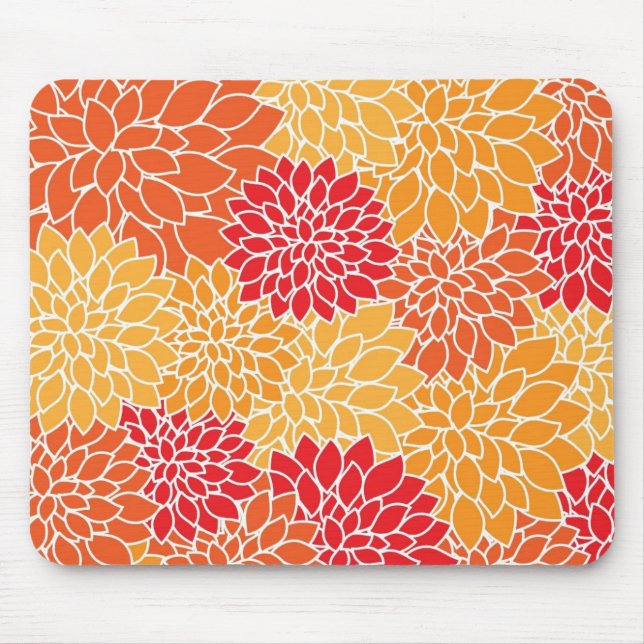 Alfombrilla De Ratón Diseño floral oriental rojo y Naranja (Frente)