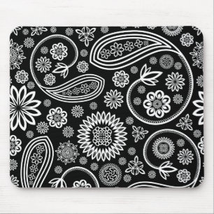 Alfombrilla De Ratón Diseño floral retro blanco en negro