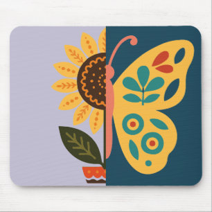 Alfombrilla De Ratón Diseño floral y de mariposas juguetón