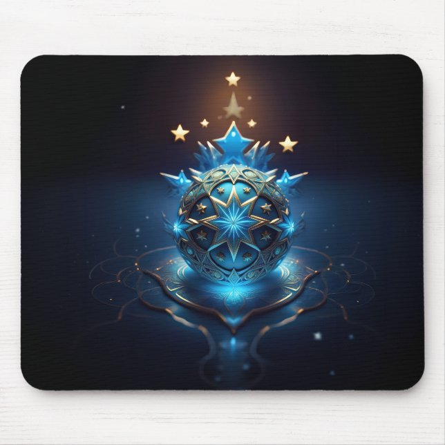 Alfombrilla De Ratón Diseño Fractal Blanco Azul Con Estrellas (Frente)