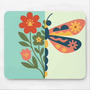 Alfombrilla De Ratón Diseño gráfico de flor y mariposa colorido