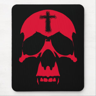Alfombrilla De Ratón Diseño gráfico gótico del cráneo rojo del demonio
