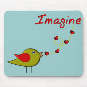 Alfombrilla De Ratón Diseño "Imagine" de pájaros y corazones