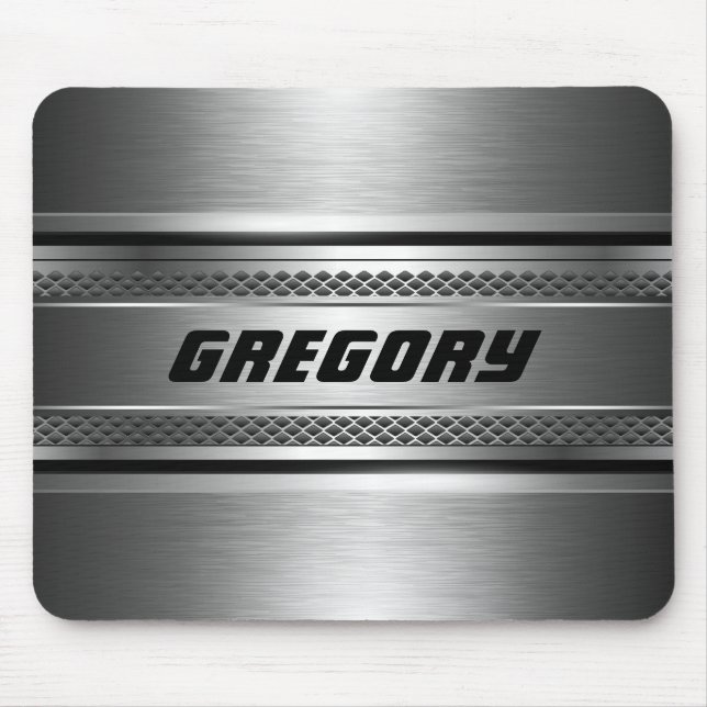 Alfombrilla De Ratón Diseño Monogramado de franjas máculinas Faux Silve (Frente)