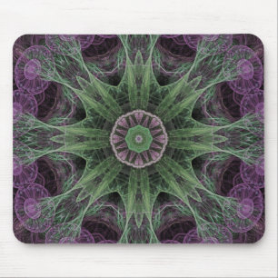 Alfombrilla De Ratón Diseño morado y verde fractal abstracto moderno