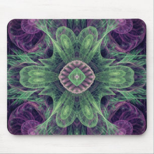 Alfombrilla De Ratón Diseño morado y verde fractal abstracto moderno