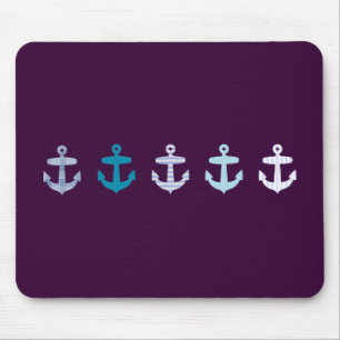 Alfombrilla De Ratón Diseño náutico del ancla - azul/púrpura