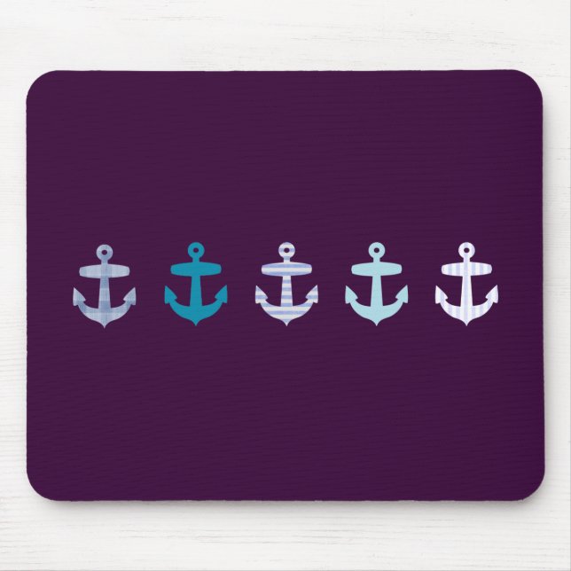 Alfombrilla De Ratón Diseño náutico del ancla - azul/púrpura (Frente)
