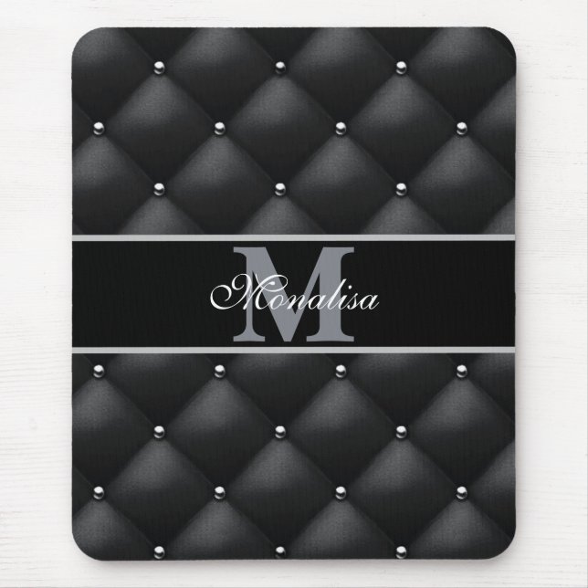 Alfombrilla De Ratón diseño negro lujoso monogramado personalizado (Frente)