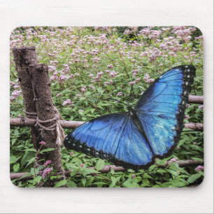 Alfombrilla De Ratón Diseño rústico de mariposa morfa azul