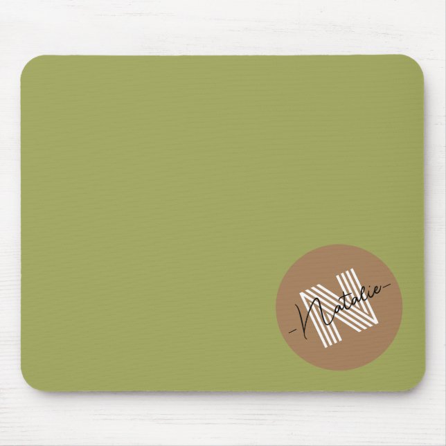 Alfombrilla De Ratón Diseño sencillo y elegante Monograma Verde oliva (Frente)