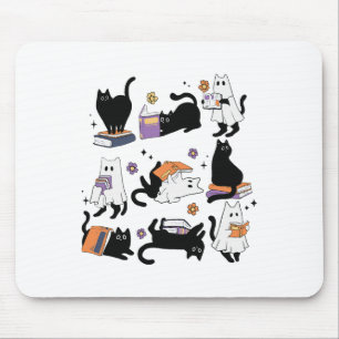Alfombrilla De Ratón Disfraz de libro de lectura de gato negro fantasma