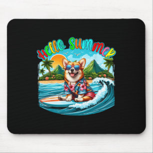 Alfombrilla De Ratón Disfraz de verano Corgi gafas de sol Surfing en la
