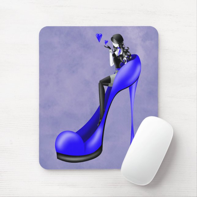 Alfombrilla De Ratón Diva de la Moda en Stiletto Azul  (Con ratón)