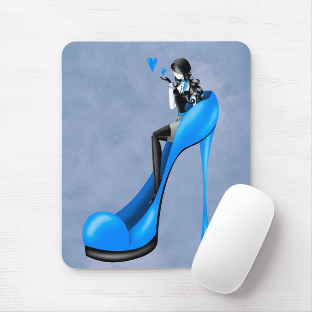 Alfombrilla De Ratón Diva de la moda en Stiletto azul  (Con ratón)