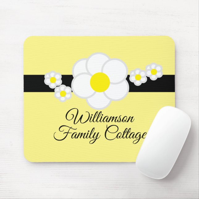 Alfombrilla De Ratón Divertido Daisy Black Stripe Yellow Script (Con ratón)