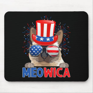 Alfombrilla De Ratón Divertido Meowica Dueño Gato Siamés Bandera EEUU 4